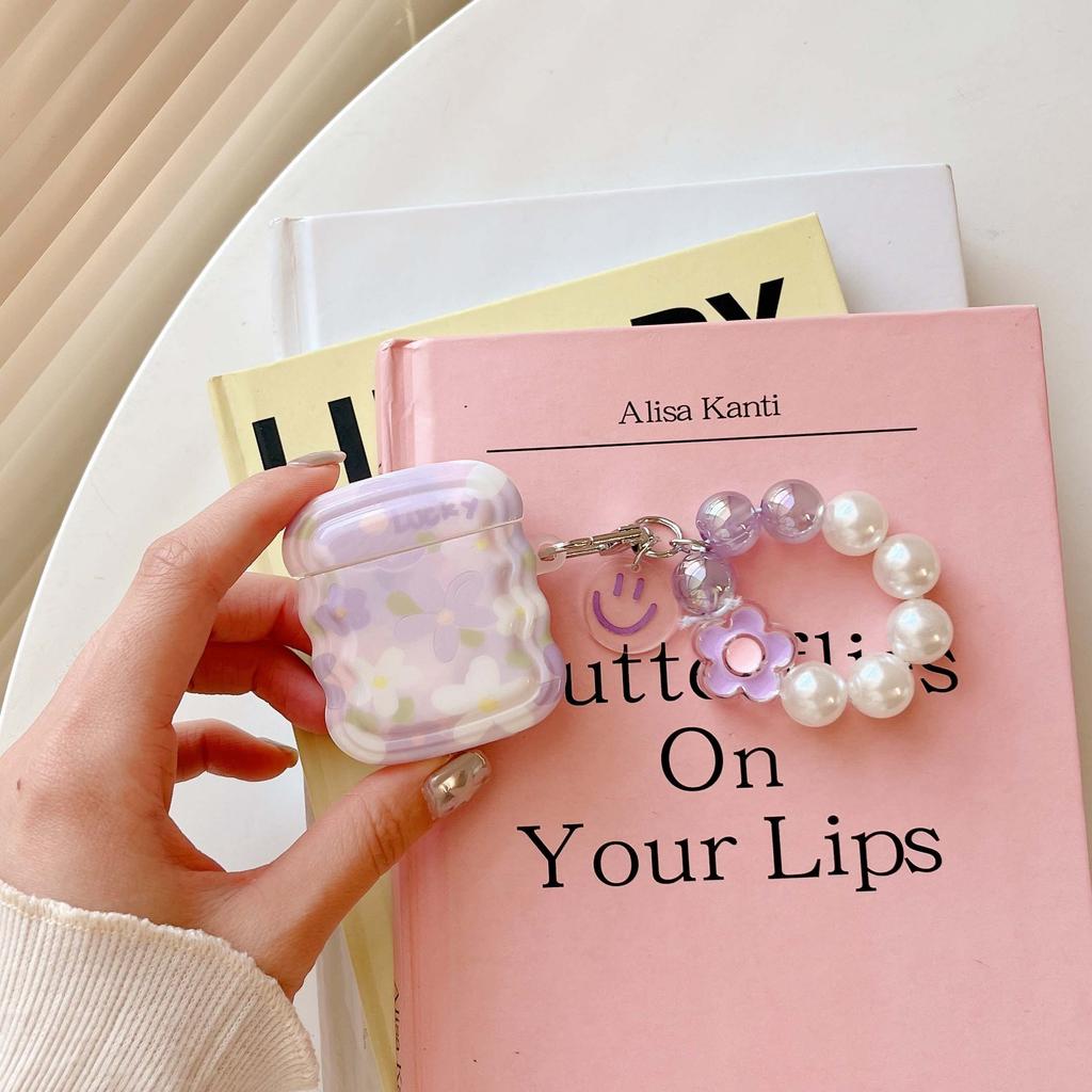 Imd Lucky Flower Pendant Keychain Smiley Wireless Bluetooth Earphone Case For Apple Airpods 1 2 Pro 3 2nd Wavy Charging Box