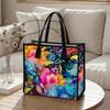 Colorful Floral Printed Tote Bag Large Capacity Casual Handbag for Daily Shopping