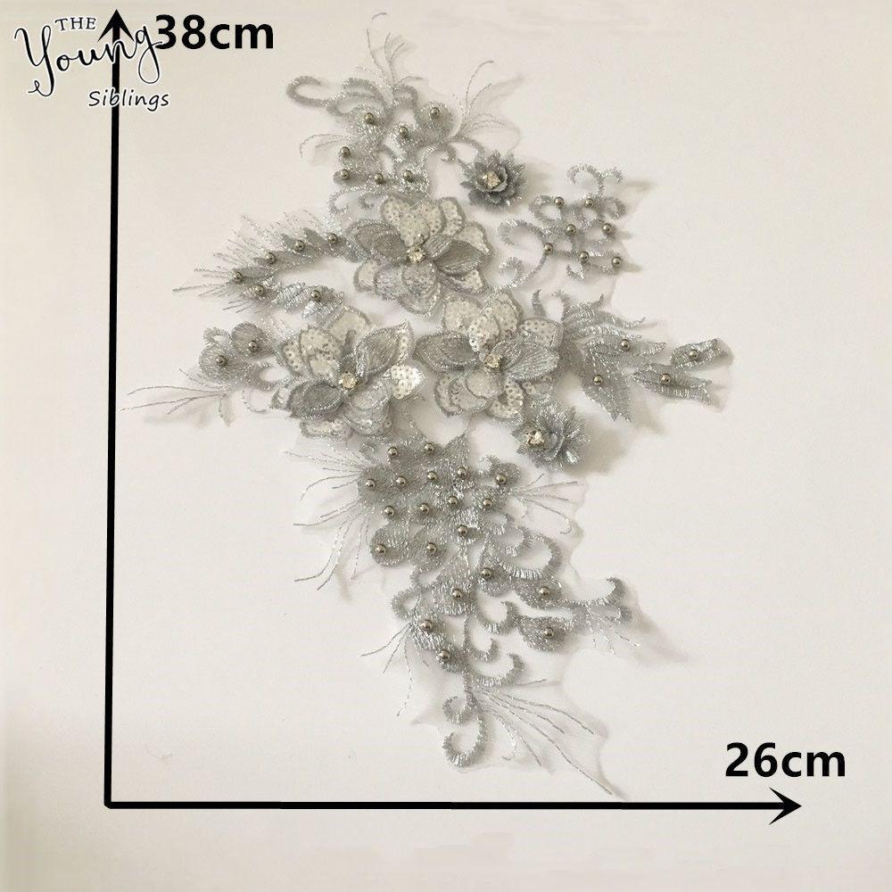 Grau I Polyester Stickerei Dreidimensional Einzelne Blume Perlen Nähen Spitze DIY Dekoration Mit Kragen Bekleidungszubehör Zubehör