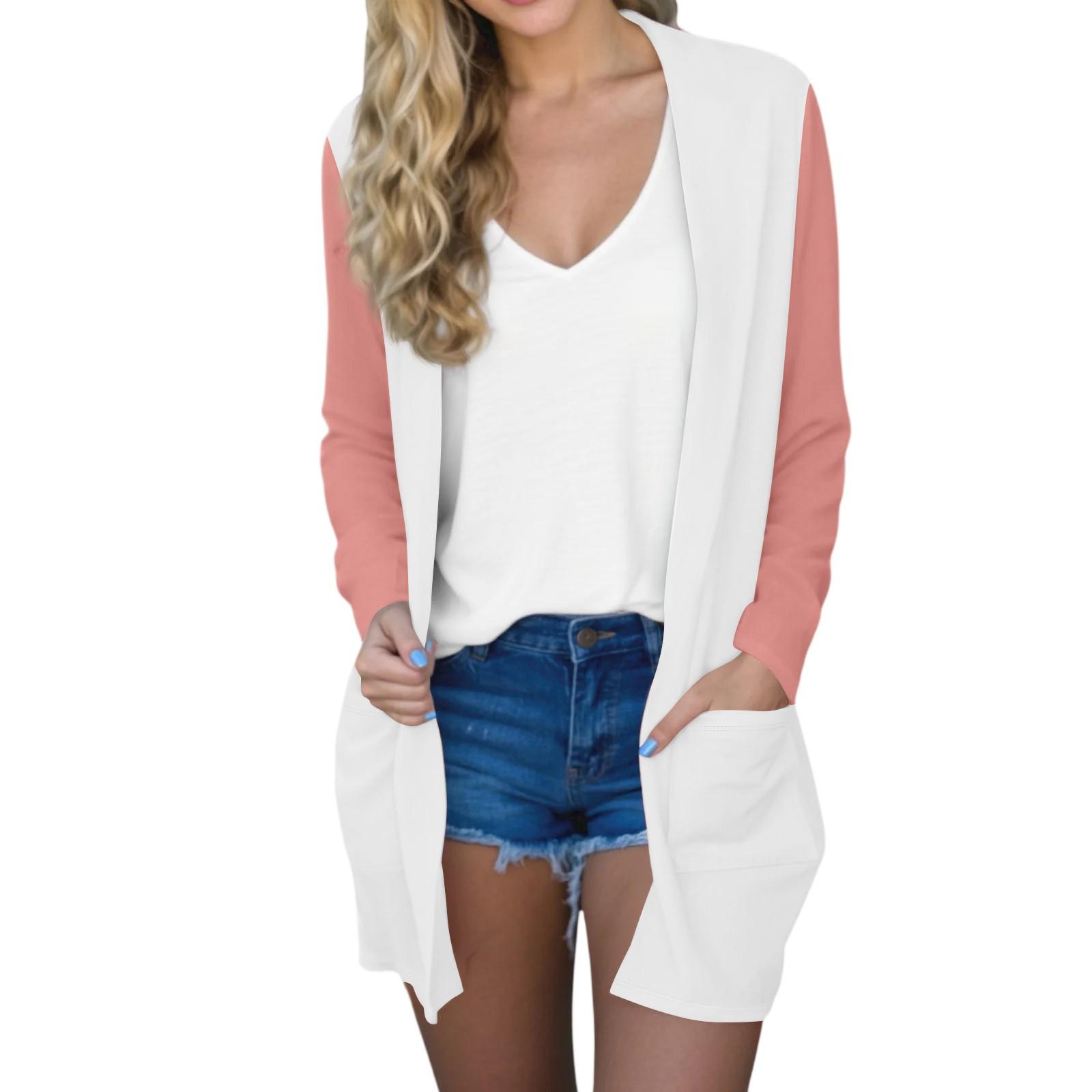 

Женский модный повседневный удобный кардиган средней длины с цветной вставкой XXL розовый