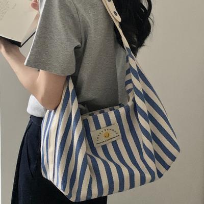 Large Capacity Striped Tote Bag Women's Simple Fashion Shoulder Bag Class Commuter Bag Canvas Bag