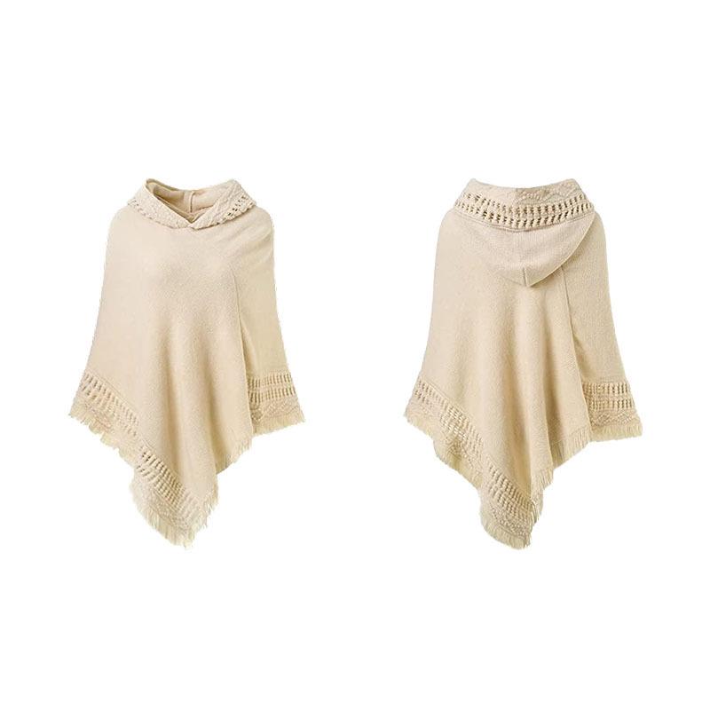 European & American Knitted Hooded Cape: Autumn/Winter Solid Color Pullover Sweater Shawl