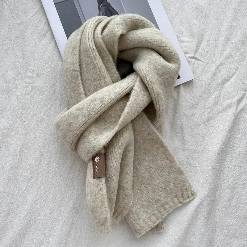 Fashion Cashmere Scarf Winter Warm Thick Comfortable Velvet Convenient Scarf Outdoor Keep Warm Solid Color Simple Scarf