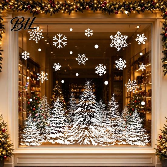 Decorative Window Film Christmas Tree Snowflake Static Sticker, Double-sided Cling Decal, PVC Decals Reusable Glass for Parties Holiday Clings