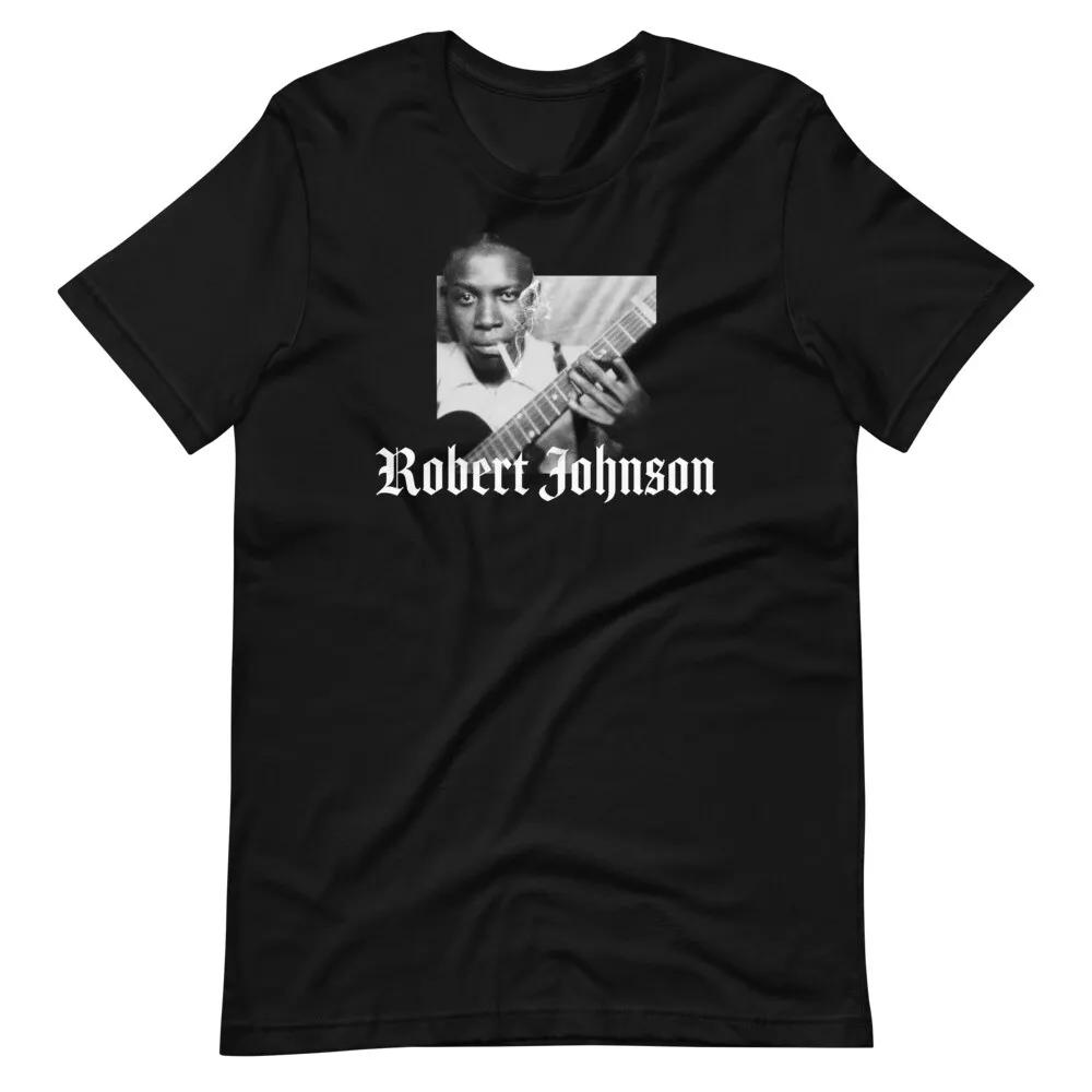 

ROBERT JOHNSON Blues Guitar Black Tee Short-Sleeve Unisex T-Shirt S