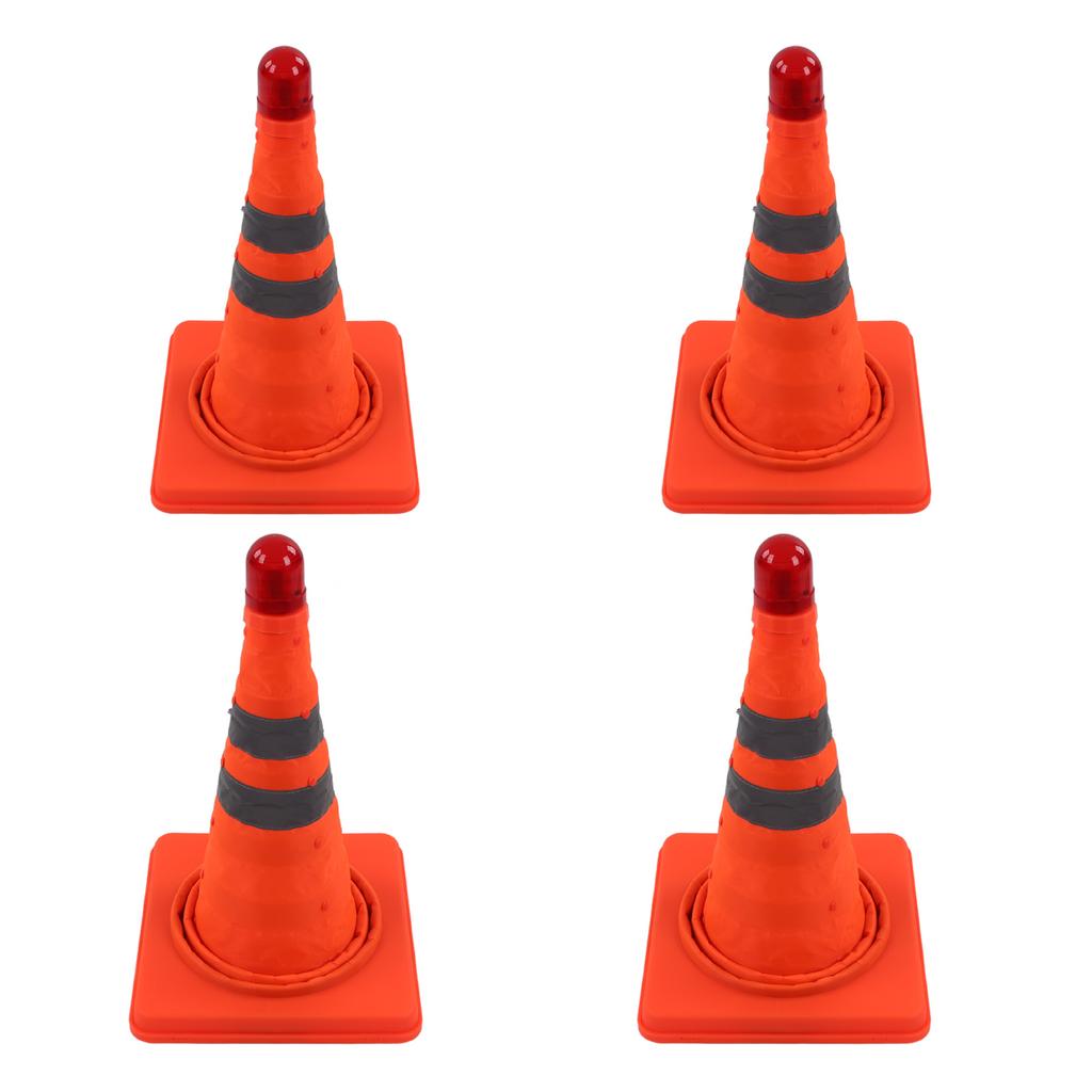 4Pcs Collapsible Traffic Cone Orange Reflective Pop Up Foldable Construction Parking Safety Cone with LED Light 18inch