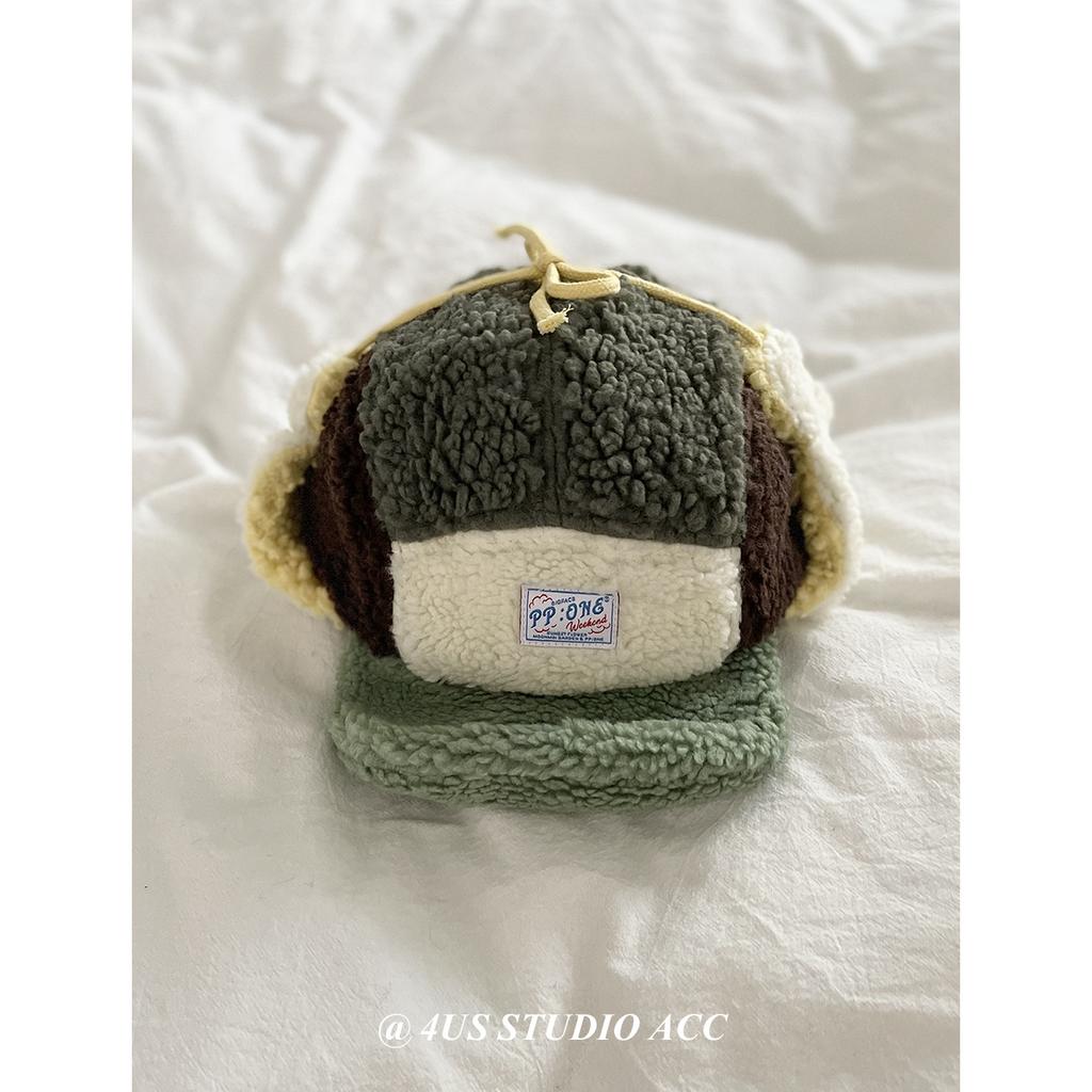 Lamb Velvet Color Matching Cute Lei Feng Hat for Men and Women Outdoor Skiing and Riding Autumn and Winter Thickened Warm Flying Hat Trendy