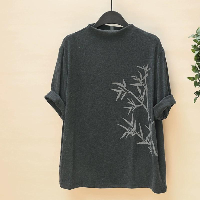Dimanaf 2025 Autumn Pattern Printing T-shirt Black Women Short Sleeve Loose Tops Tees