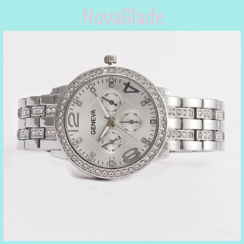 Fashion Womens Quartz Watch With Diamond Accents 24h Calendar Waterproof For Gift