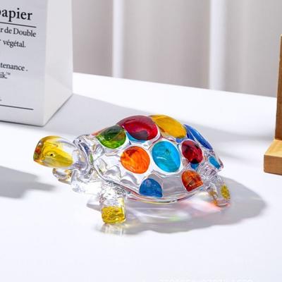 Crystal Glass Turtle Ornament Clear Painted Turtle Figurine Decoration Fengshui Miniatures Lucky Gift Tortoise Statue Craft