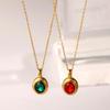 18k Gold Titanium Steel Necklace with Ruby, Emerald, and Zircon Inlays - European & American Retro Style