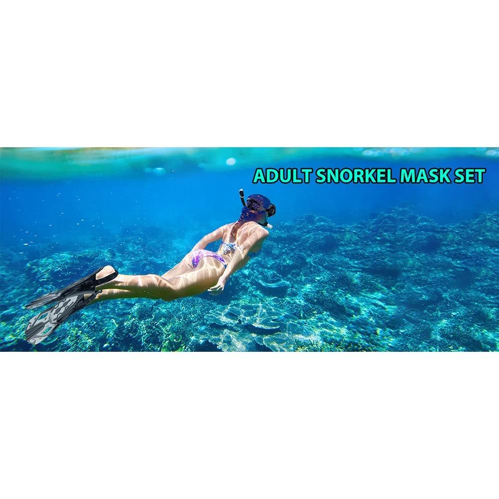 Mask Fin Snorkel Set Snorkel Gear for Adult Panoramic View Snorkel Mask Adjustable Dive Flipper Dry Top Snorkel and Travel Bag