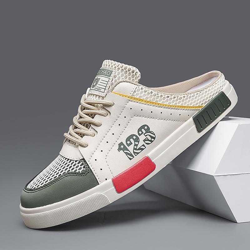 

Oversized Baotou Sandals 2025 Summer New Half Slippers Men s Perforated Mesh Shoes Breathable Outdoor Sports and Leisure Shoes 39 зелений