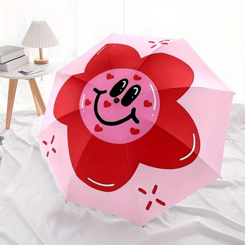 1pc Flower Heart Automatic Open/Close Umbrella, Portable Folding Umbrella for Travel, Themed Events, It is suitable as a gift for various festivals, O
