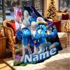 Custom Name Personalized Blue Smurfs Print Blanket, Home Decor, Bedroom, Sofa, Camping, Couch, Gifts for Birthday Christmas