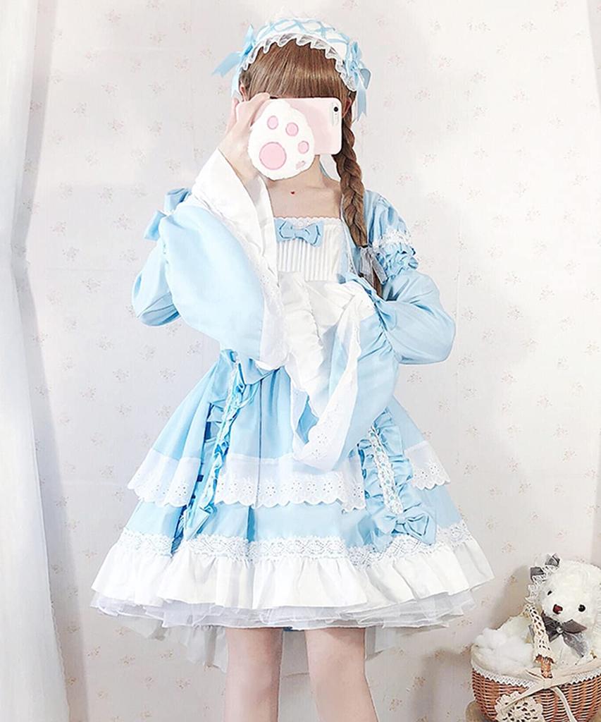 [Milky Time] Fishtail Lolita Dress with Maid Hemline, 2-Way (Blue)
