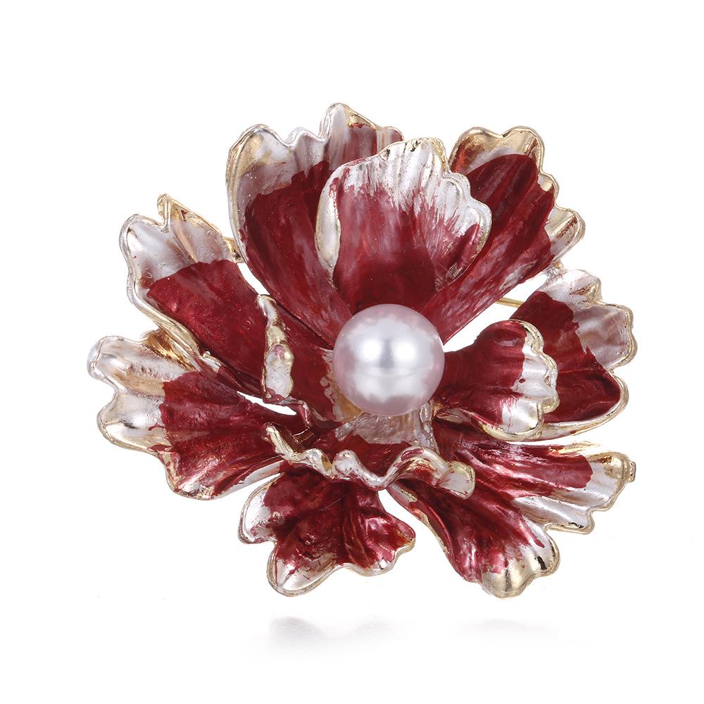

Chinese Floral Enamel Peony Brooch with Multi-Layer Petals красный