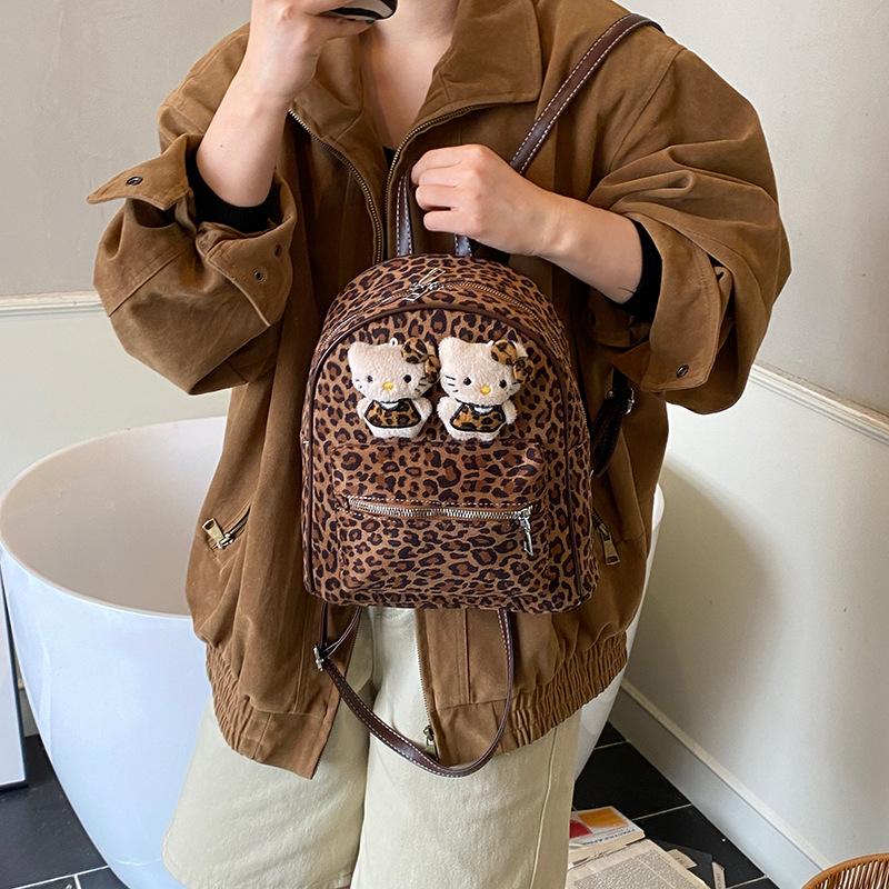 Leopard Print Large-Capacity Woolen Backpack Autumn And Winter Elementary School Bag Children'S Backpack Tide