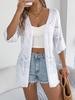 Women's Geometric Hollow Out Half Sleeve Knit Cardigan Solid Color Open Front Mid Length Beach Cover Up