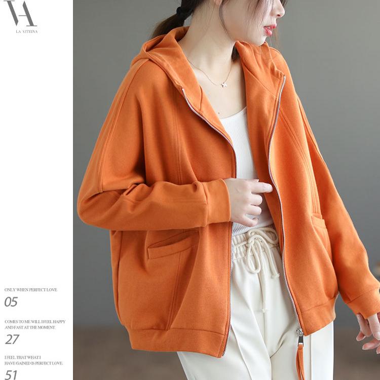 Fashion Women's Hooded Sweatshirt Short Coat Casual Loose Cotton Jacket