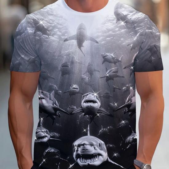 Lustiges KI-Hai-Muster T-Shirt für Männer Meeresbewohner 3D-gedruckte T-Shirts Tralalero Tralala Kurzarm Rundhals Oberteile T-Shirts