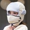Female warm imitation rabbit fur corduroy with mask winter travel male cute velvet thickened cotton hat