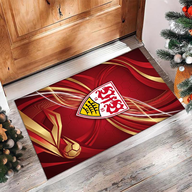 VfB Stuttgart Football Print Crystal Velvet Rug, Comfortable Water Absorbent Non Slip Indoor Floor Carpet