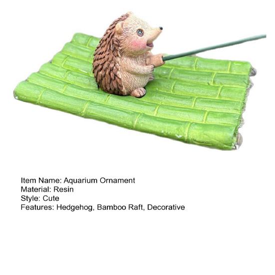 Aquarium Ornament Resin Hedgehog Bamboo Raft Shape Statue Fishing Decor Waterproof Garden Home Decoration
