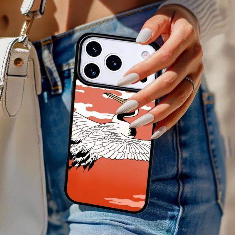 Red Sun Japanese Flying Crane Phone Case For iPhone 17 Air 14 15 13 12 Max Cover For Apple 16e 11 Pro Max Plus Coque