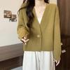 V-neck Fashion Women One Button Cardigan Short Sweater Autumn /Winter Long Sleeve Knitted Jackets Solid Color Elegant Loose Office Basic Casual Coats
