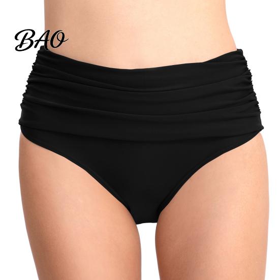 Tummy Control Bikini Bottoms High Waisted for Women, Swimming Retro Style Bottom Trunks, Flexible Fit Ruched Detailing Beach Shorts Swimwear