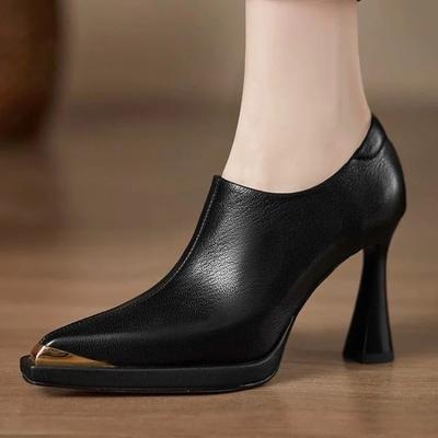 Chaussures à Talons Hauts pour Femmes Cuir de Luxe Pointues Chaussure Simple Mode Tempérament Escarpins Fermeture Éclair Latérale Décolleté Profond Talons Hauts pour Dames
