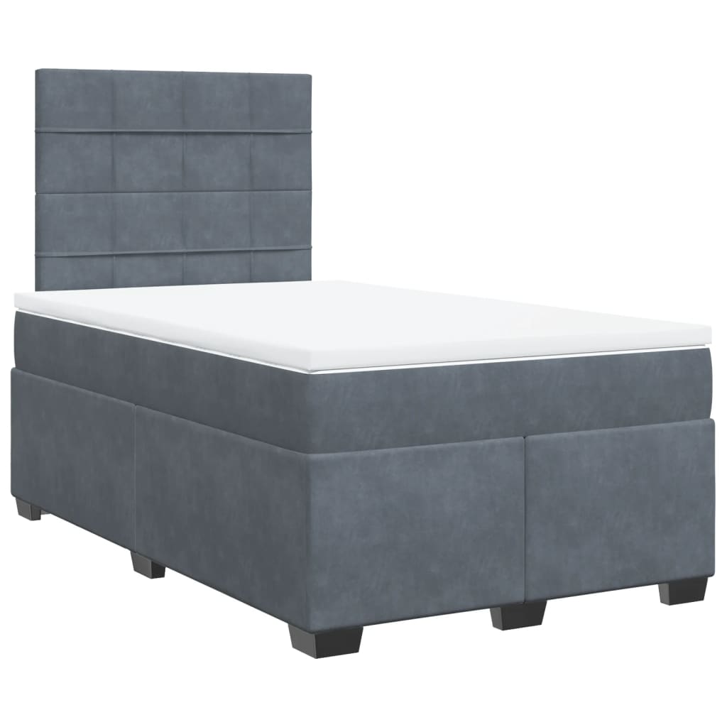Box Spring Bed with Mattress Dark Gray 120 x 190 cm Velvet
