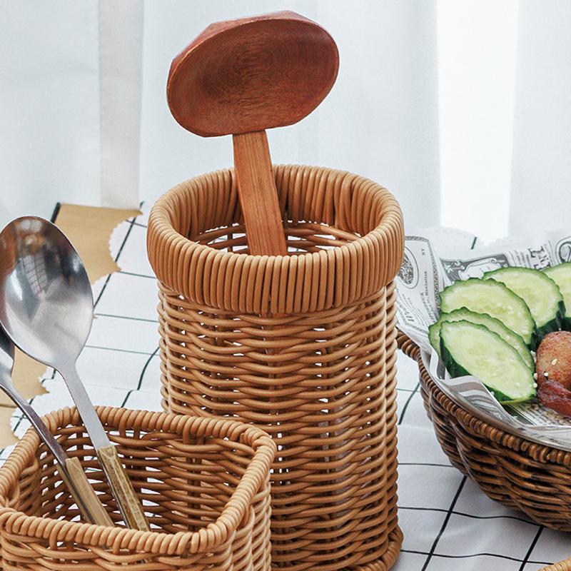 Imitation Rattan Hotel Restaurant Messer- und Gabelkorb Essstäbchen Aufbewahrungsbox Gewürzglas Korb Küchenregal