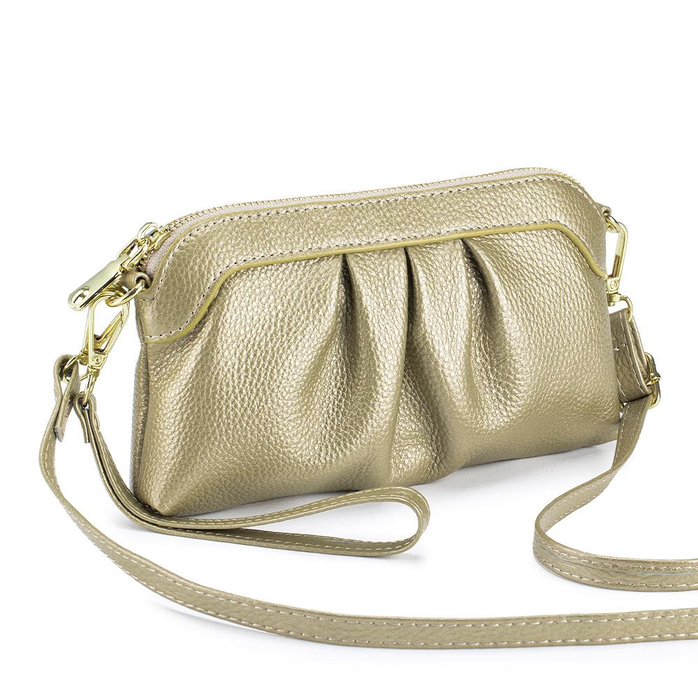 Geantă de mamă plisată texturată, piele moale, geantă de umăr/messenger de valoare ridicată, piele de vacă prim strat, geantă plic versatilă pentru femei