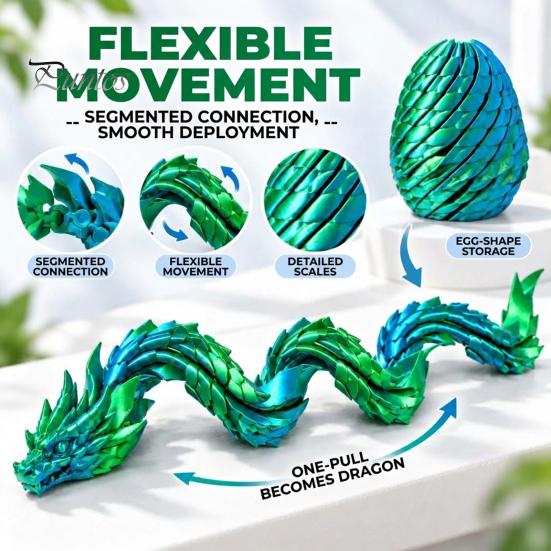 Movable Joint Dragon 3D Printed Articulated Fidget Toy, Twist Eggs, Slippery Egg Flexible Desk Ornament for Home Office Stress Relief Toy