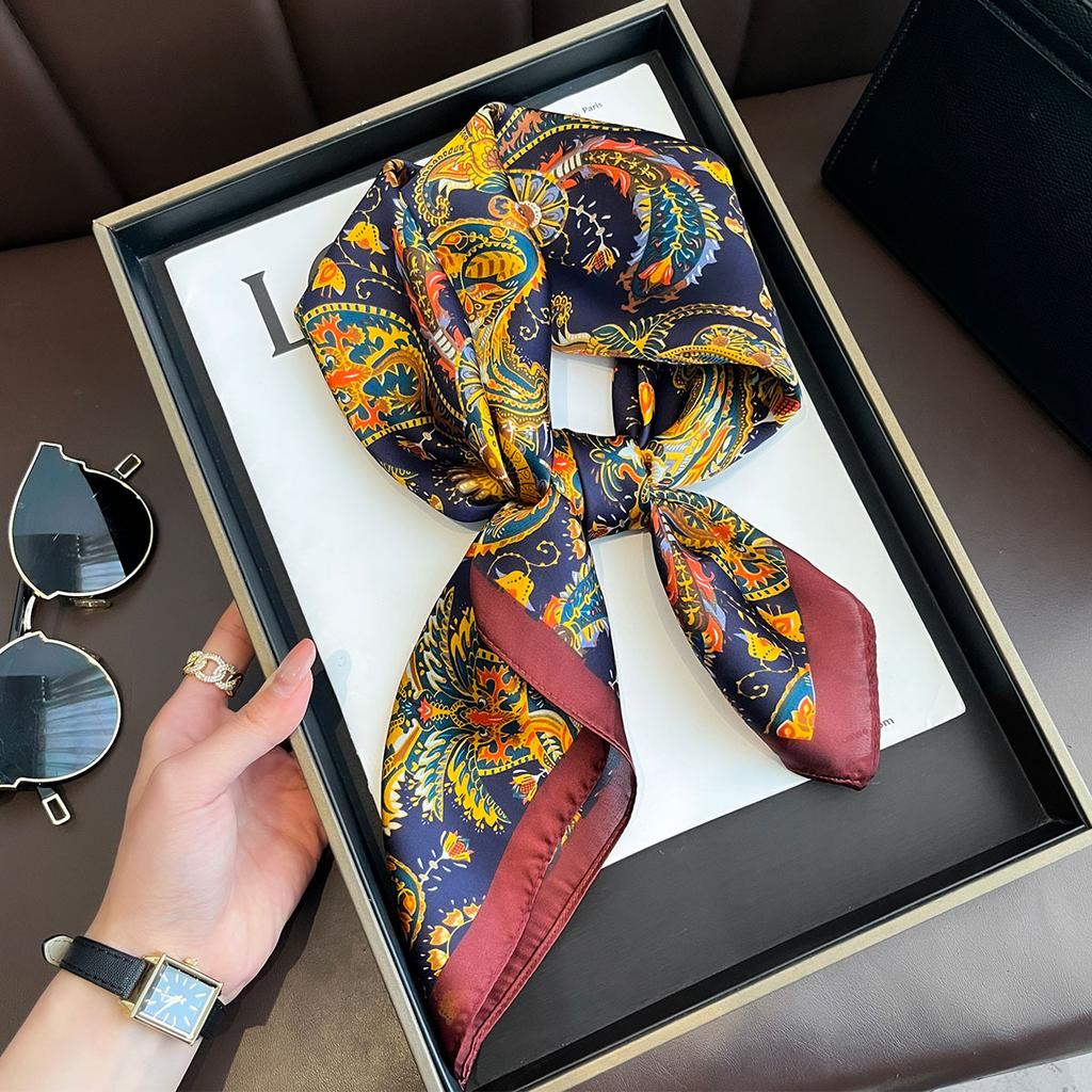New Silk Square Scarf Women Retro Paisley Cashew Print Neckerchief Female Foulard Head Hijab Hairband Soft Neck Bag Ribbon Satin