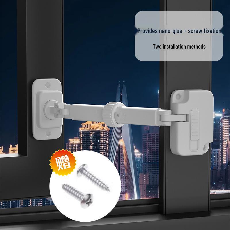 Bezpečnostní zámek na okno: Dětský multifunkční plastový omezovač, zařízení proti pádu s posuvným zámkem