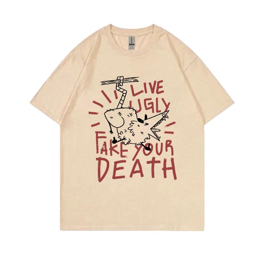 Live Ugly Fake Your Death Tshirt Funny Rat Meme Tshirt Unisex Women Casual Oversized Tops Short Sleeve Unisexs Pure Cotton T Shirts