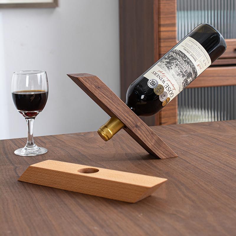 HeMu Portabottiglie di Vino Minimalista in Legno Noce Singolo Portabottiglie da Banco Espositore Decorativo per Vino per Home Bar