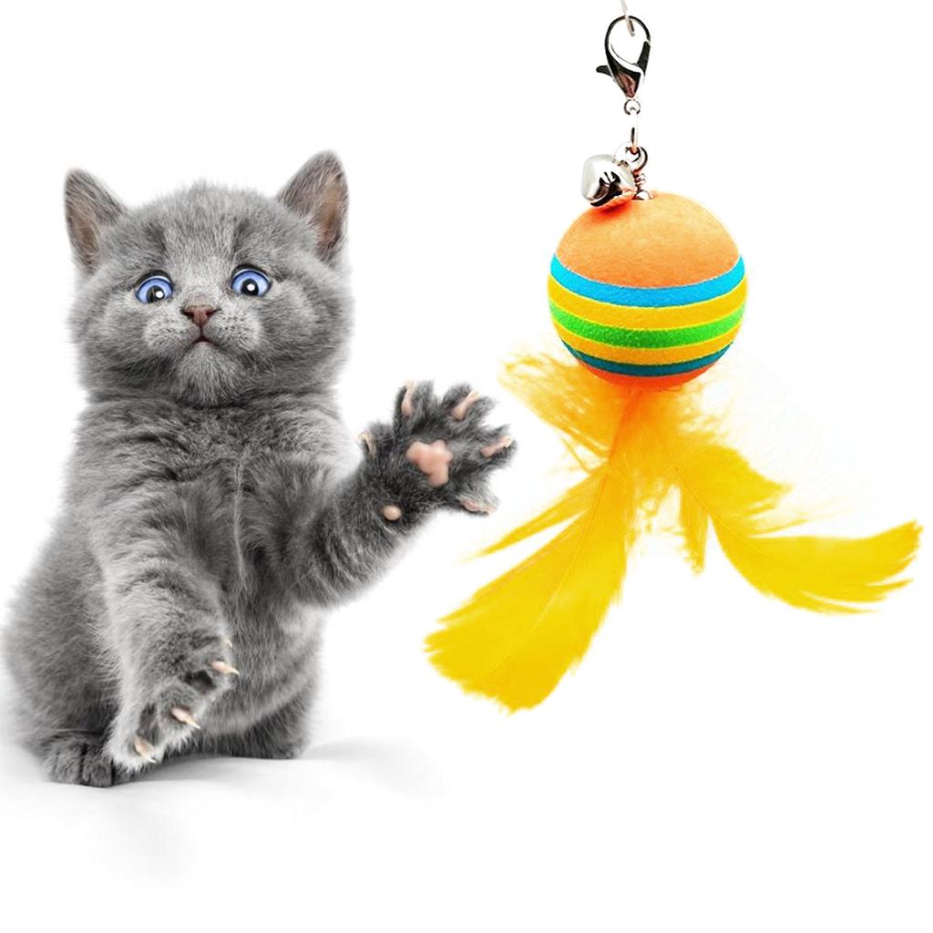 Cats Feathered Toy Colorful Cats Teaser Sphere Cats Feathered Toy with Loud Bells Feathered Replacements Head