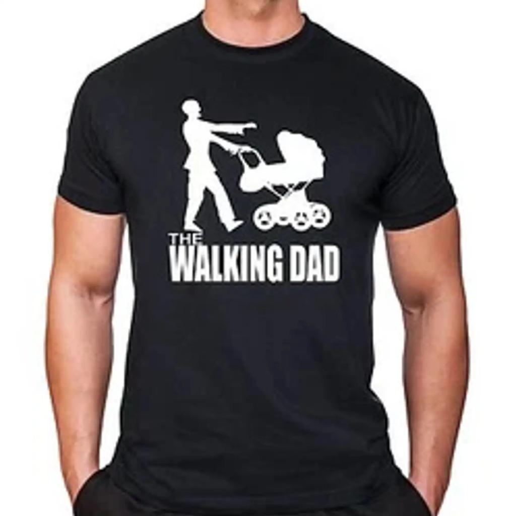 Walking Dad T Shirt Papa Unisexs Day Fathers Fun Father Baby Zombie Sayings Vintage Slightly Unisex Streetwear Breathable