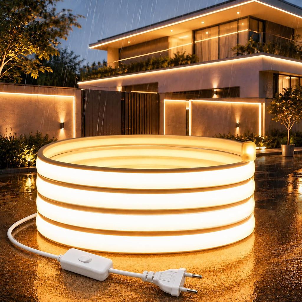 5M 10M 15M 20M COB LED Strip Light Outdoor 220V Neon LED Strip Silicone Waterproof IP65 LED Tape Light 280LED/M for Indoor Outdoor Lighting