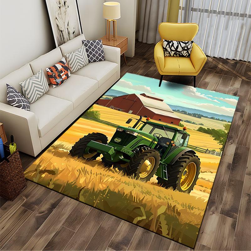 Green Tractor On Farm Field Suitable As a Non-slip Mat for the Living Room or Bedroom Sofa