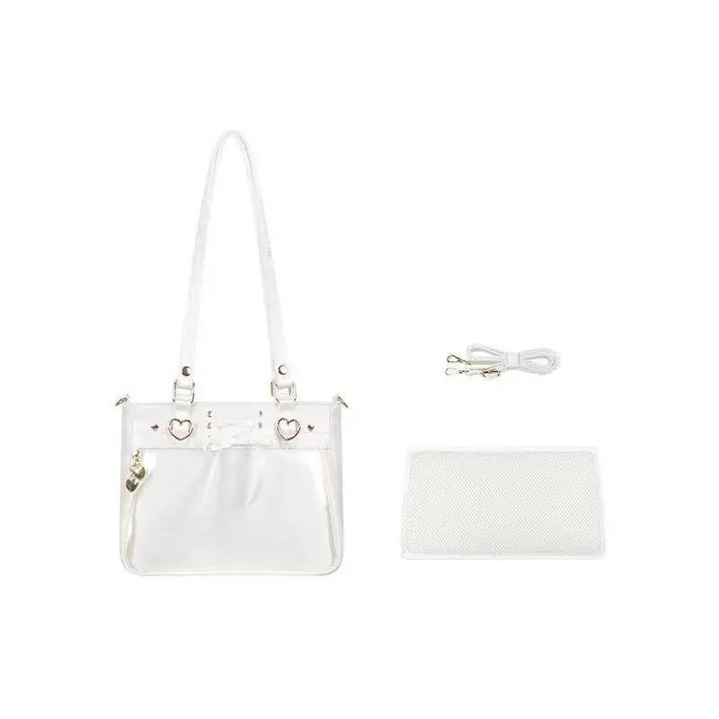 New Y2K Ribbon Bow Ita Crossbody Bag Anime Girls Transparent Large Capacity Shoulder Bag DIY Display Handbag Lady Satin Tote Bag
