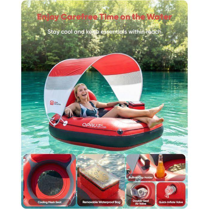 QPAU Tube de Rivière avec Tente Intégrée - Rouge | Confort et Protection pour Vos Aventures Aquatiques