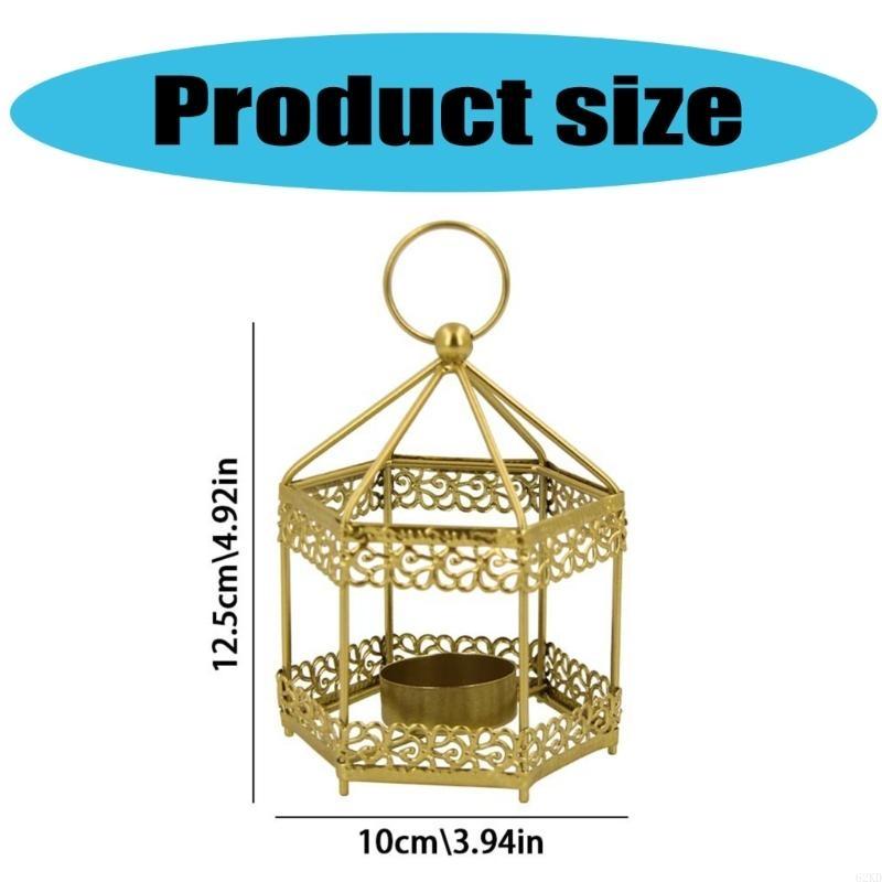 62KD Hexagonal Metal Holder Hollowed Iron Candlestick Hanging Lanterns
