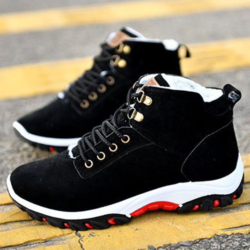 FashionWinter Men Boots Lace Up PU Leather Warm Fur Snow Boots Casuals Sneakers Men Shoes NonSlip Ankel Boots Male Soft Bottom Shoes