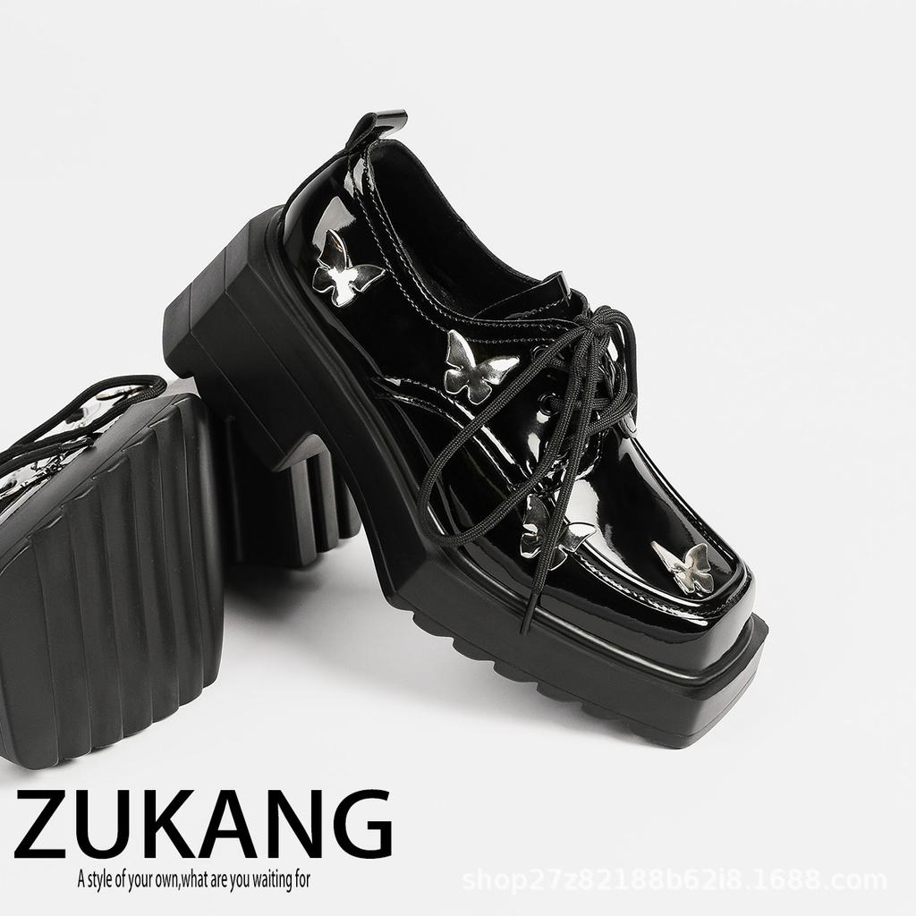 Fashion Chunky Loafers Shoes 2025 Spring Women Square head Slip On Black Single Pumps Shoes Women Fashion Girls Thick Sole Heel