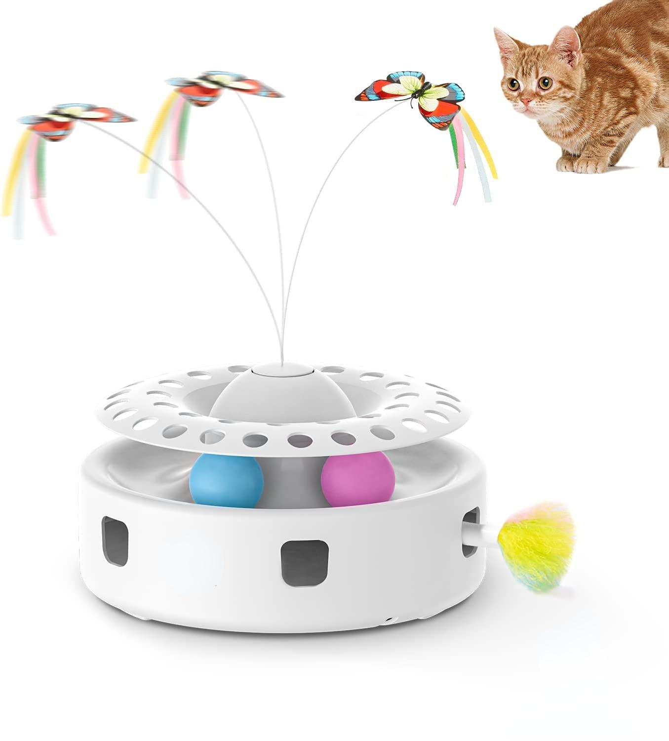 

ATUBAN Cat Toys 3-in-1 Smart Interactive Kitten Toy, Fluttering Butterfly, Random Moving Ambush Feather, Catnip Bell Track Balls белый